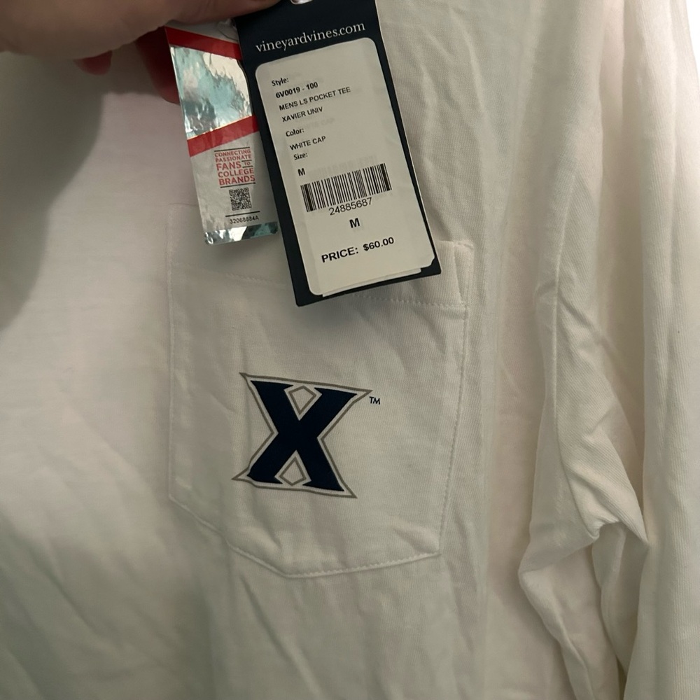 Vineyard Vines White Long Sleeve Tee with Navy Xavier University logo - Picture 2 of 6